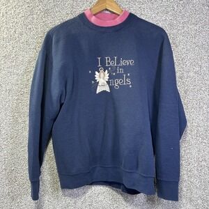 Vintage Fruit Of The Loom Sweatshirt Mens Large Blue I Believe In Angels 90s